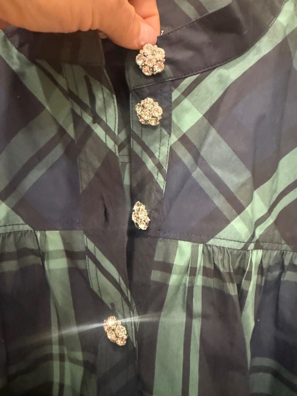 J. Crew Fresco Top With Jewel Buttons In Black Watch Tartan Plaid - Picture 6 of 9